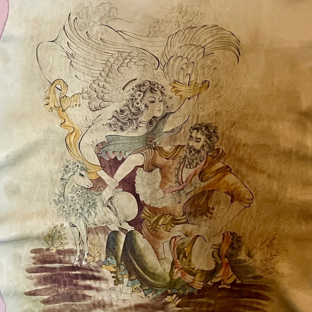 Vintage Art Print with Angel and Figures